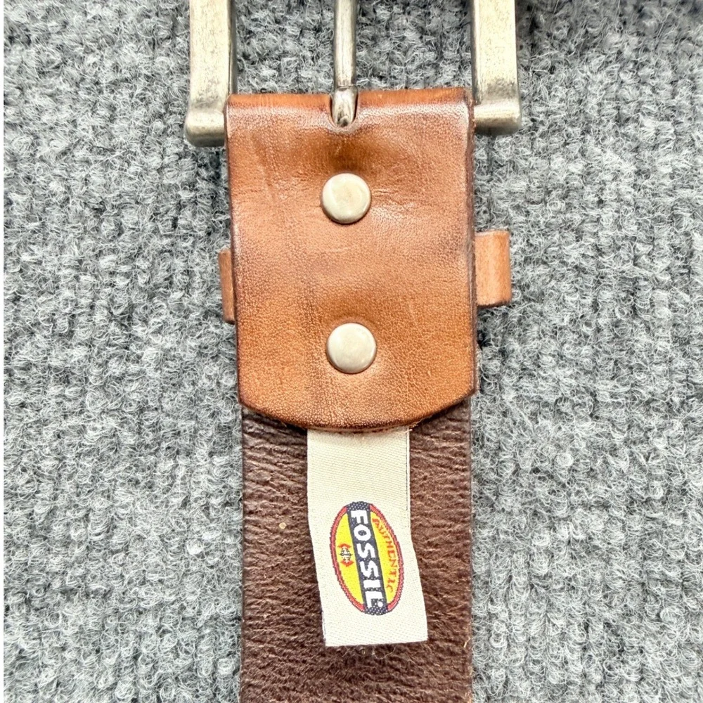 Fossil Leather Belt Mens 38 Brown Italian Full Grain Cowhide Casual Classic